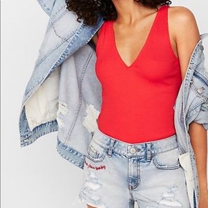 Express red ribbed tank